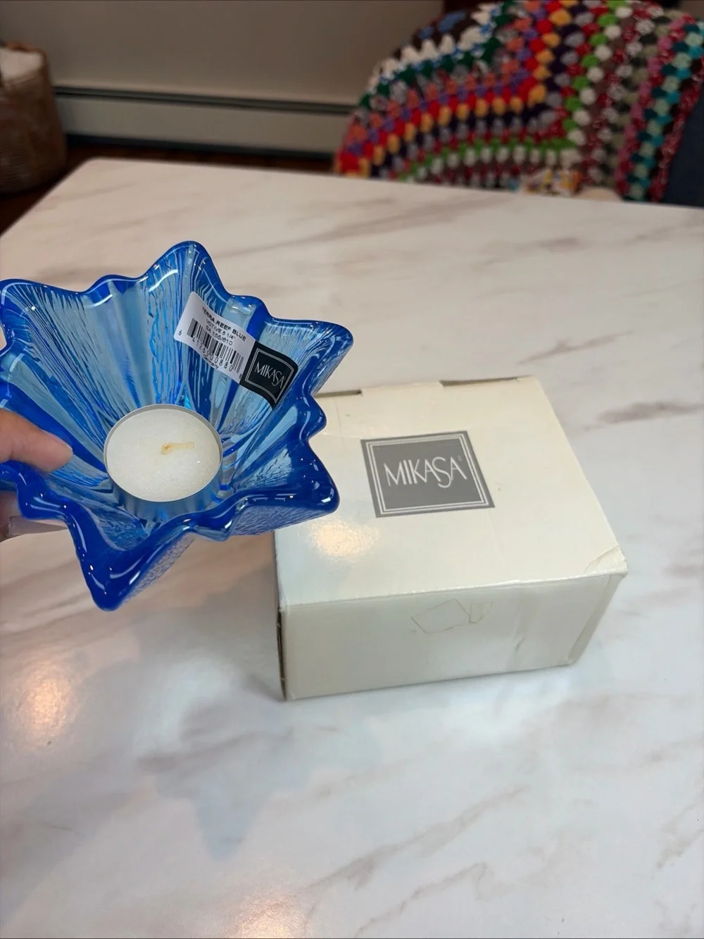 Mikasa Terra Reef Blue Glass Votive Tealight Candle Holder